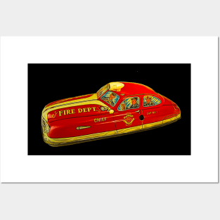 RETRO FIRE DEPARTMENT CAR Posters and Art